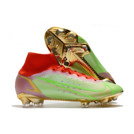 Nike Mercurial Superfly VIII Elite FG Cleat Green Red Gold